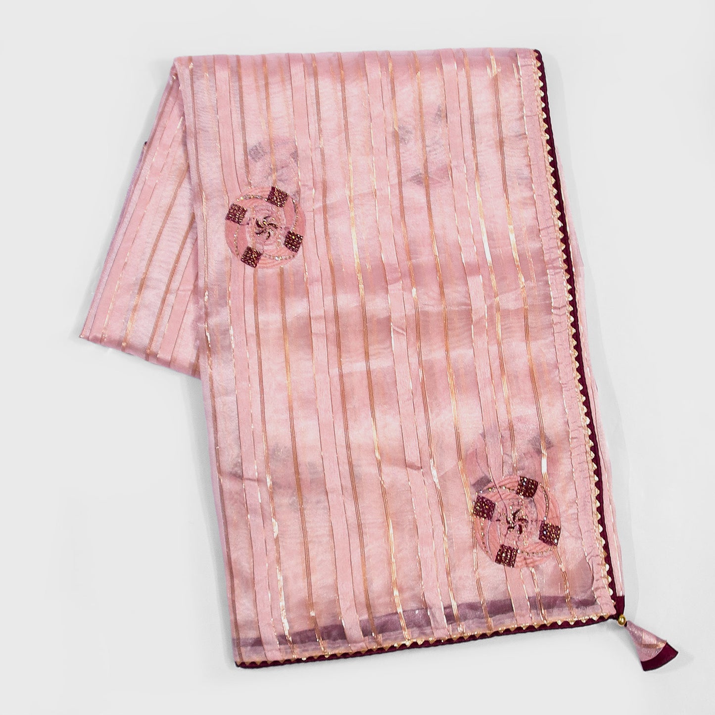 Baby Pink Organza Saree - Shop Elegant Net Sarees at Bloomaya.com