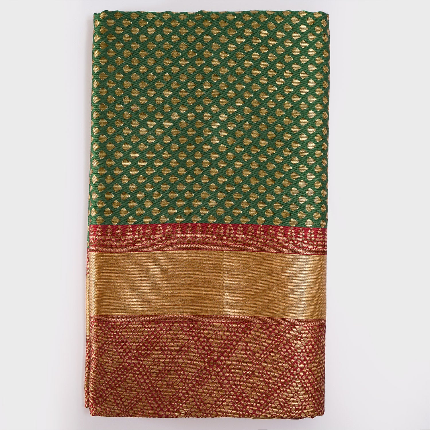 Exquisite Dark Green Zari Butti Silk Saree – Timeless elegance in a rich, dark green hue with intricate zari butti work. Perfect for weddings and festivals. Lightweight and versatile. Available exclusively on Bloomaya.com. Elevate your style with this modern classic.