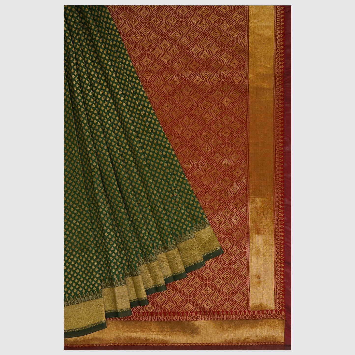 Exquisite Dark Green Zari Butti Silk Saree – Timeless elegance in a rich, dark green hue with intricate zari butti work. Perfect for weddings and festivals. Lightweight and versatile. Available exclusively on Bloomaya.com. Elevate your style with this modern classic.