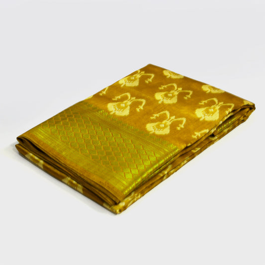 Golden Cotton Blend Saree, Ethnic Wear for Women, Festive Saree, Traditional Indian Attire, Cotton Blend Saree Online, Golden Motifs Saree, Cultural Events Attire