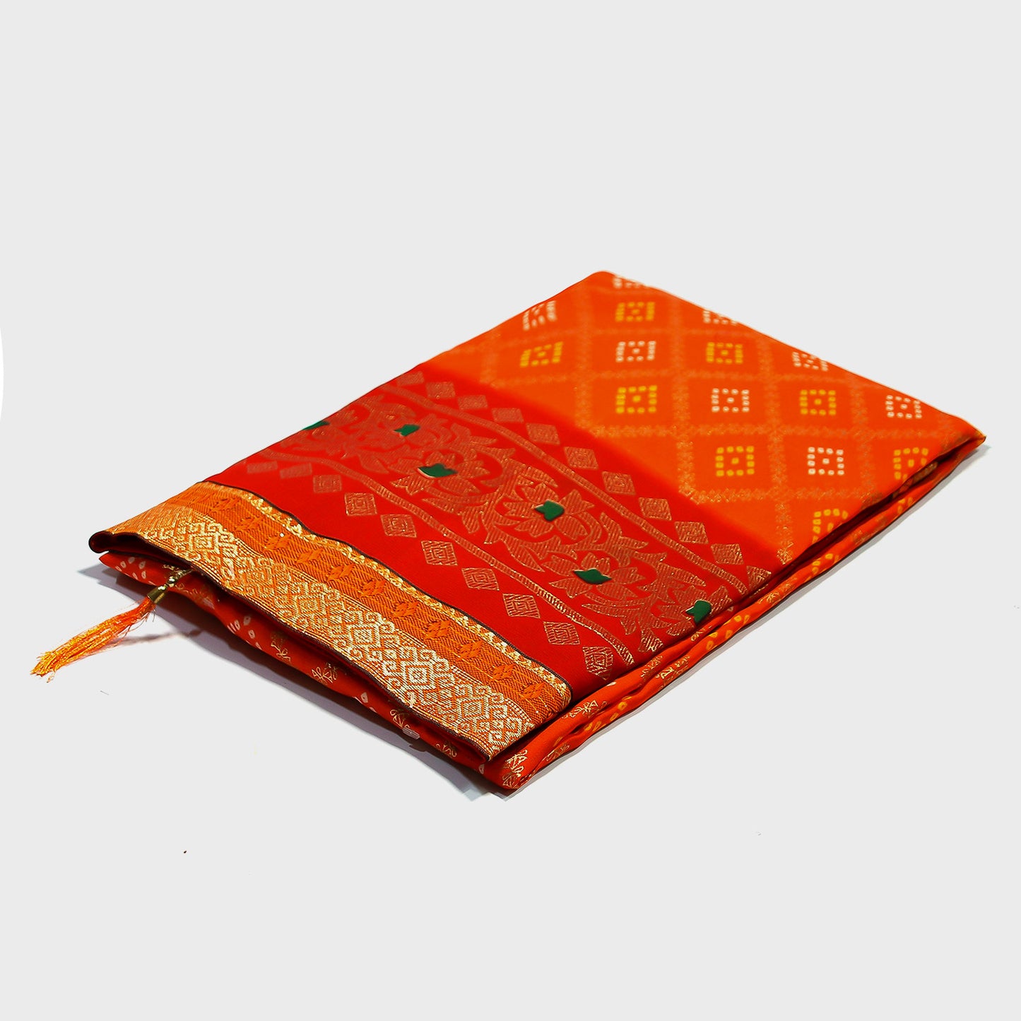 Orange Dola Badhani Saree, Synthetic Saree with Blouse Piece, Lightweight Ethnic Wear, Festive Saree for Women, Elegant Traditional Attire, Vibrant Orange Party Saree