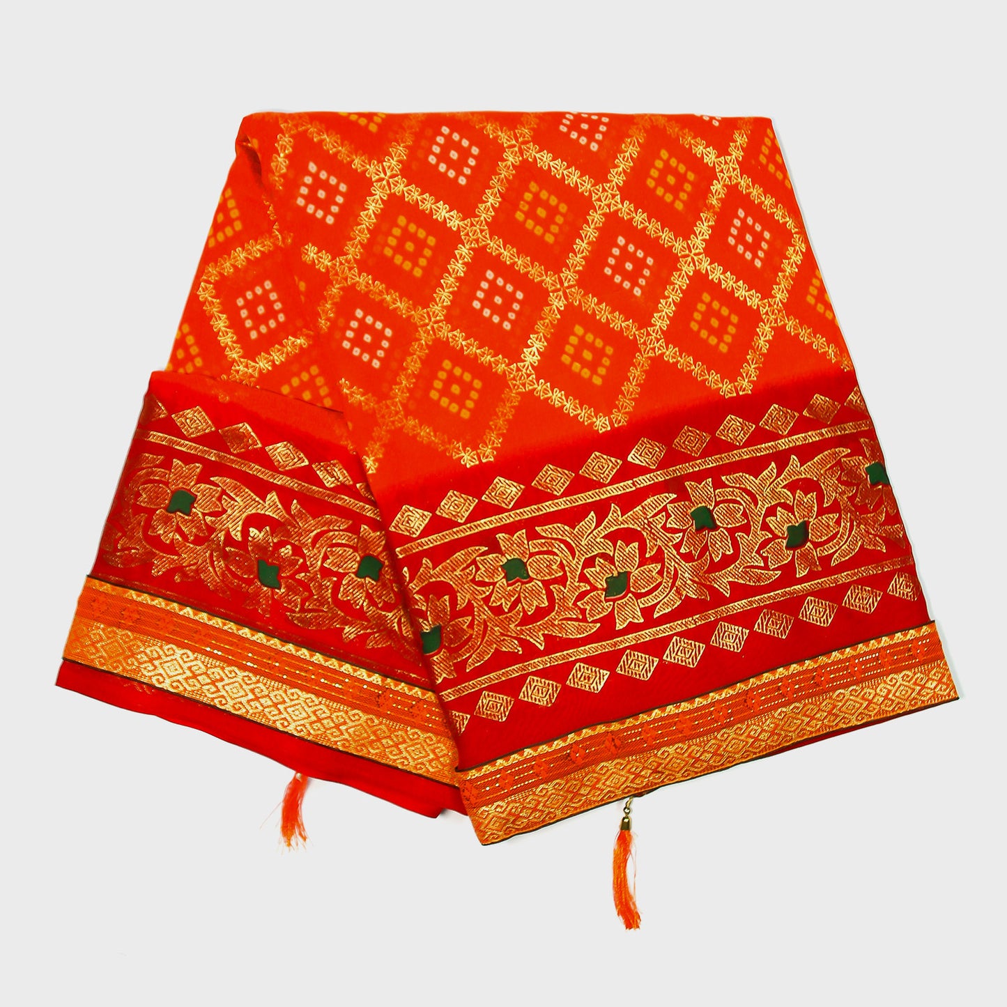 Orange Dola Badhani Saree, Synthetic Saree with Blouse Piece, Lightweight Ethnic Wear, Festive Saree for Women, Elegant Traditional Attire, Vibrant Orange Party Saree