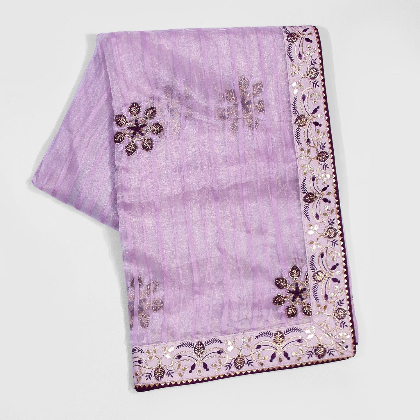 Purple Organza Saree: Elegant Embroidery | Buy Now at Bloomaya.com